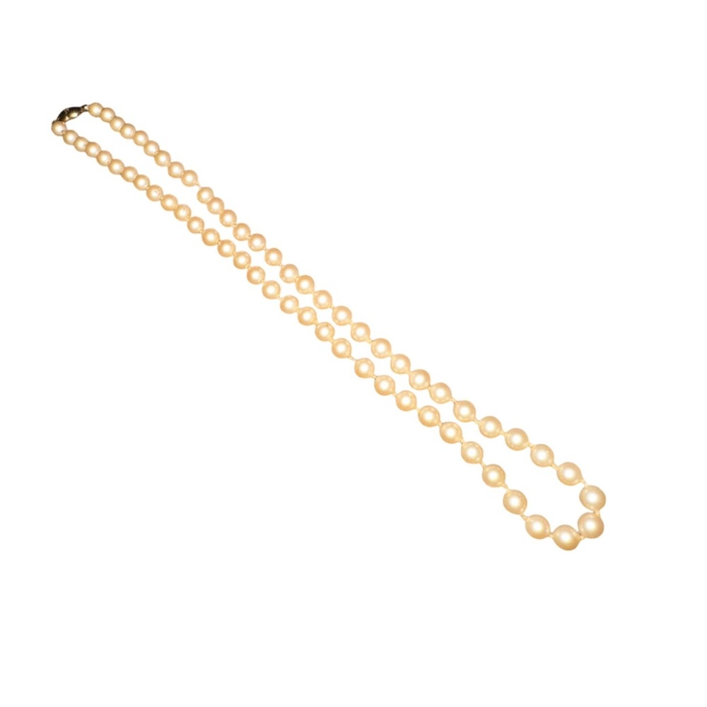 Monet Vintage Faux Pearl Strand Necklace Gold Tone Fold Over Clasp Cream Ivory